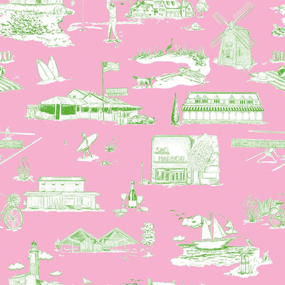 Hamptons Toile Peel & Stick Wallpaper Peel & Stick Wallpaper Pink Green / 24" x 144" Katie Kime