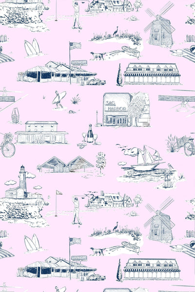 Hamptons Toile Peel & Stick Wallpaper Peel & Stick Wallpaper Yellow Navy / 12 Ft - Full Bleed Katie Kime
