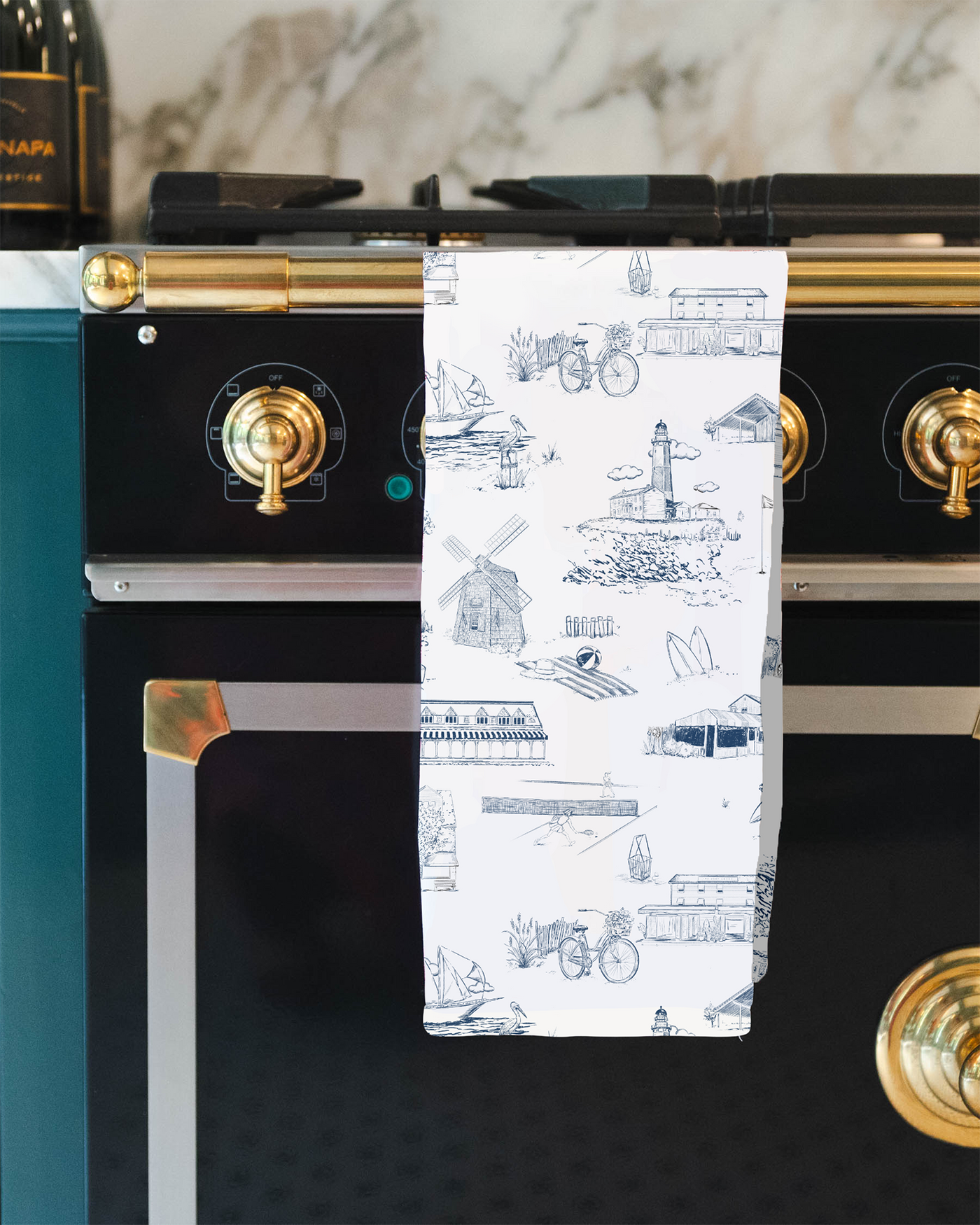 Hamptons Toile Tea Towel Set Tea Towel Berry Navy Katie Kime