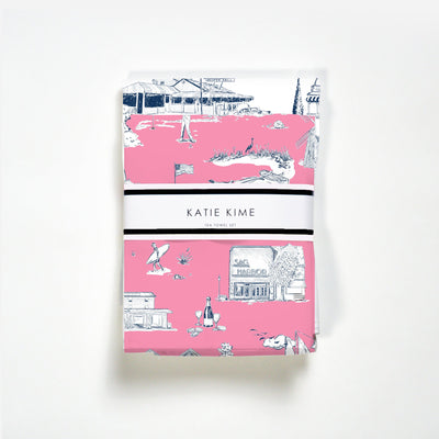 Hamptons Toile Tea Towel Set Tea Towel Berry Navy Katie Kime