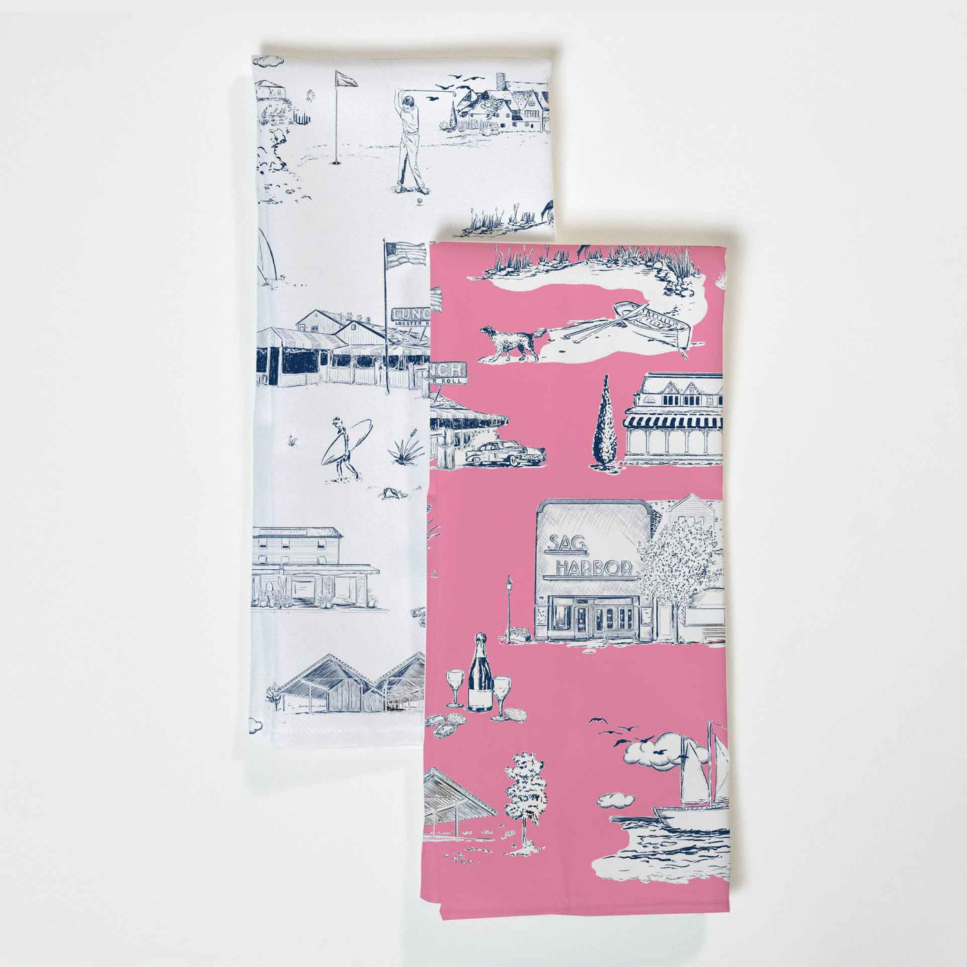 Hamptons Toile Tea Towel Set Tea Towel Berry Navy Katie Kime