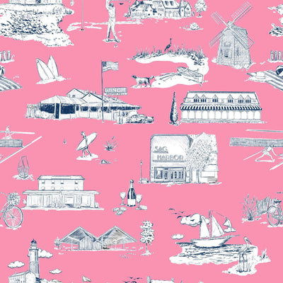 Hamptons Toile Traditional Wallpaper Wallpaper Berry Navy / Double Roll Katie Kime