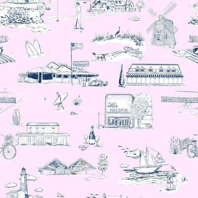 Hamptons Toile Traditional Wallpaper Wallpaper Lilac Navy / Double Roll Katie Kime