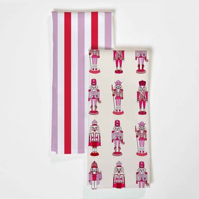 Holiday March Candy Stripe Tea Towel Set Tea Towel Pink Katie Kime