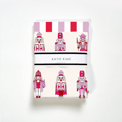 Holiday March Candy Stripe Tea Towel Set Tea Towel Pink Katie Kime