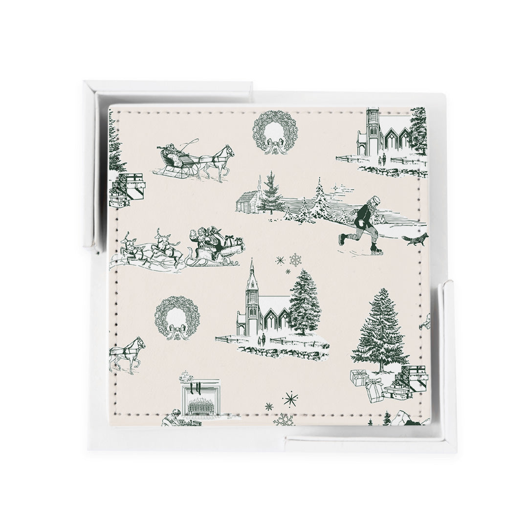 Holiday Toile Coaster Set Coaster Set Cream Hunter Katie Kime