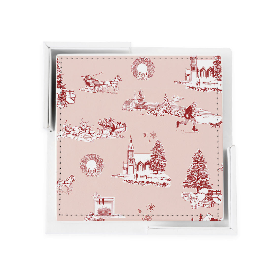 Holiday Toile Coaster Set Coaster Set Pink Red Katie Kime