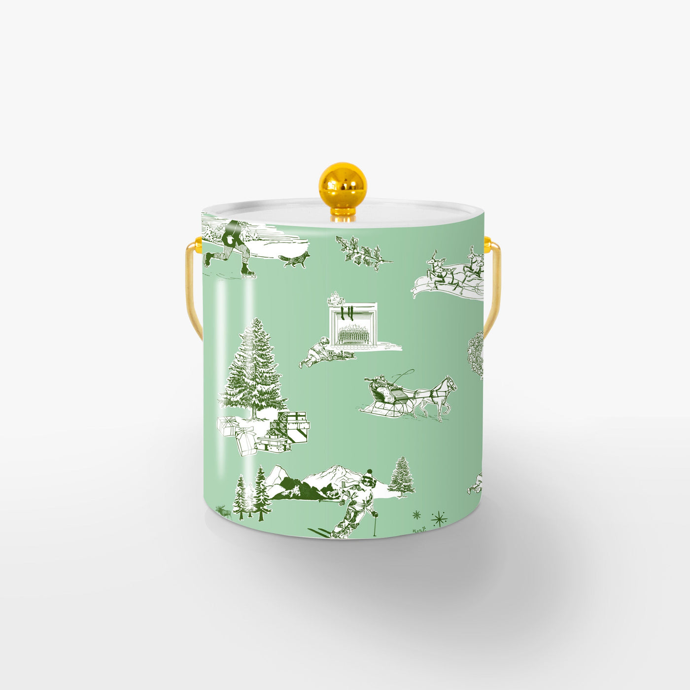 Holiday Toile Ice Bucket Ice Bucket Mint Hunter / Gold Katie Kime