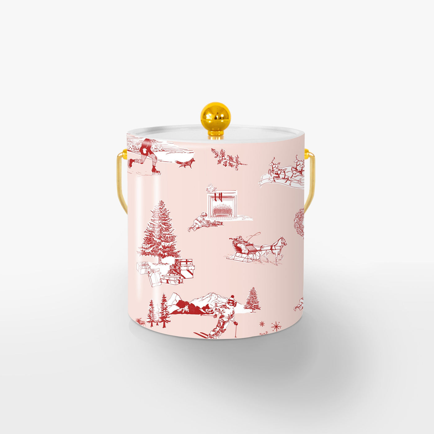 Holiday Toile Ice Bucket Ice Bucket Pink Red / Gold Katie Kime