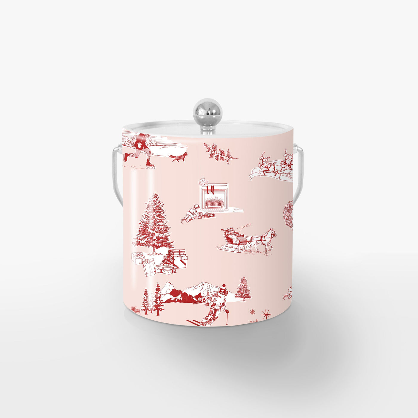 Holiday Toile Ice Bucket Ice Bucket Pink Red / Silver Katie Kime