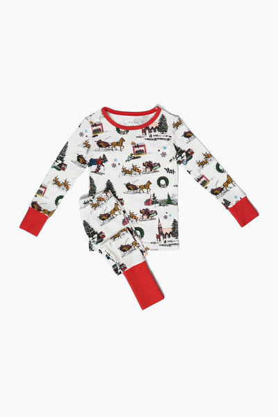 Holiday Toile Kids Long Sleeve Pajama Set Pajama Set Katie Kime