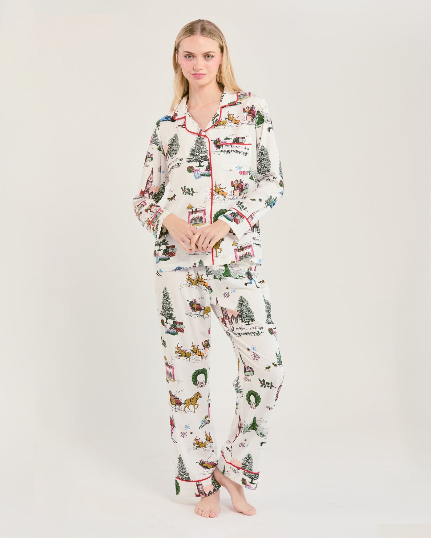 Holiday Toile Long Sleeve Pajama Pants Set Pajama Set Katie Kime
