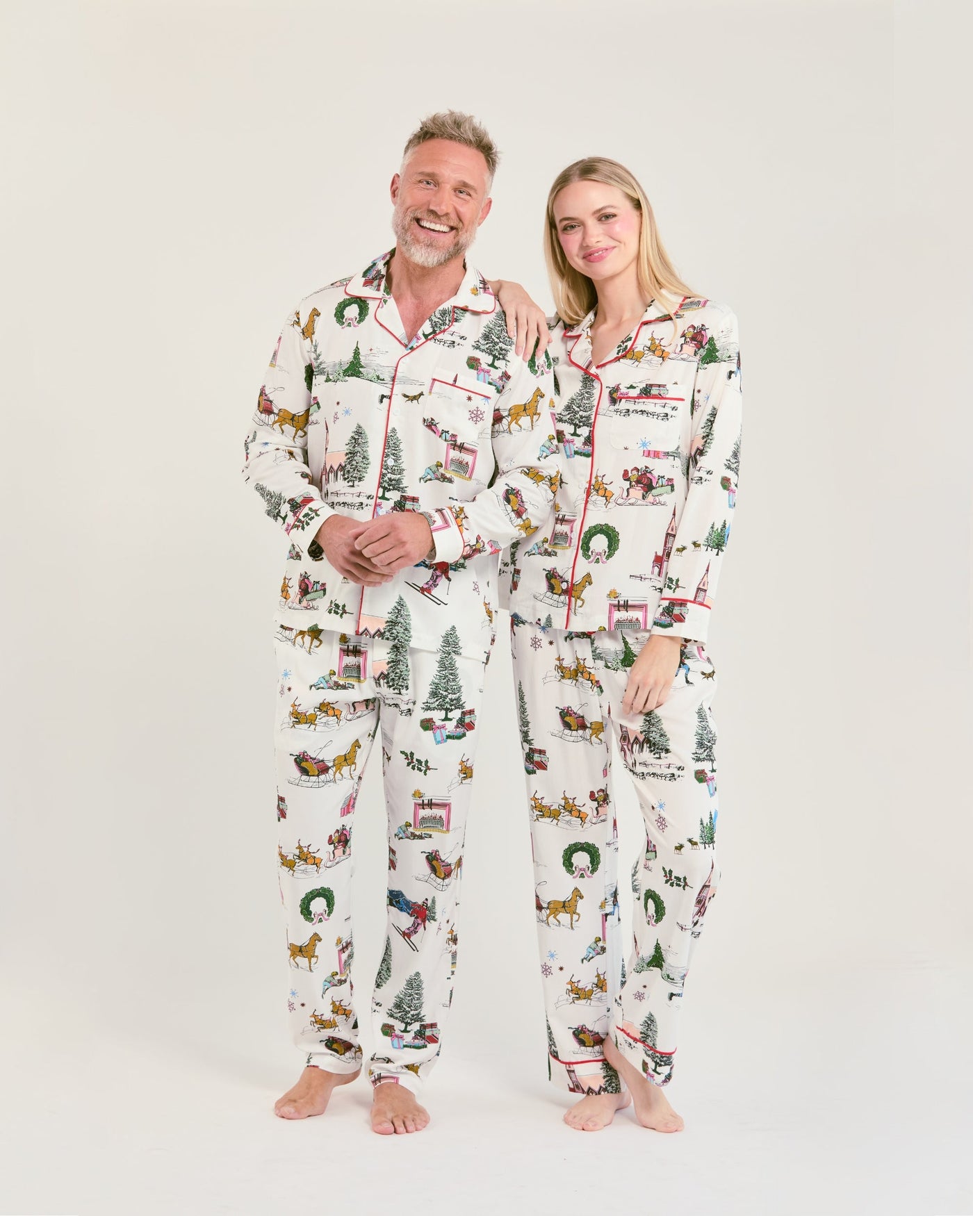 Holiday Toile Long Sleeve Pajama Pants Set Pajama Set Katie Kime