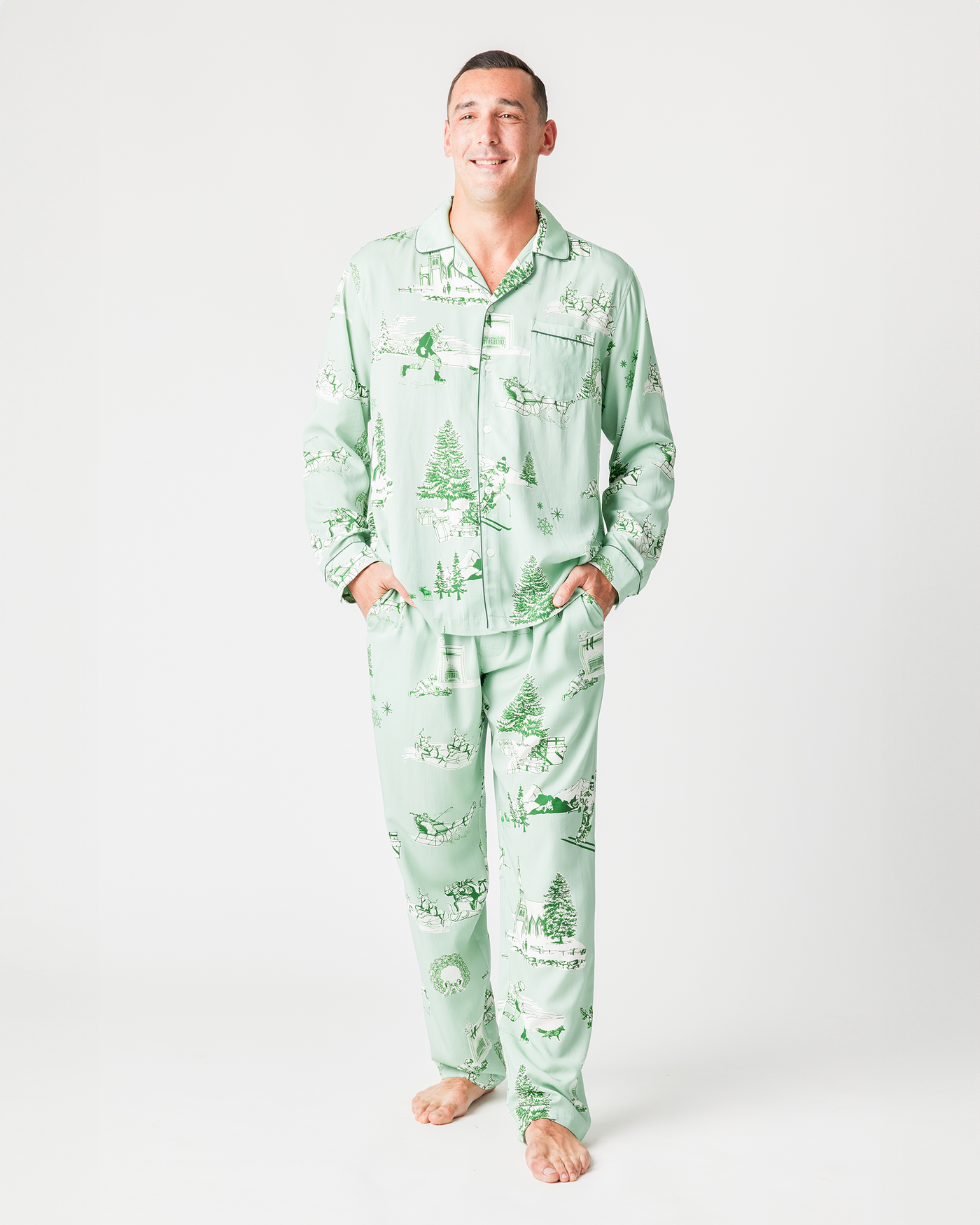 Holiday Toile Men's Pajama Pants Set Pajama Set Mint Hunter / XS Katie Kime