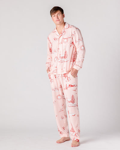 Holiday Toile Men's Pajama Pants Set Pajama Set Pink Red / XS Katie Kime