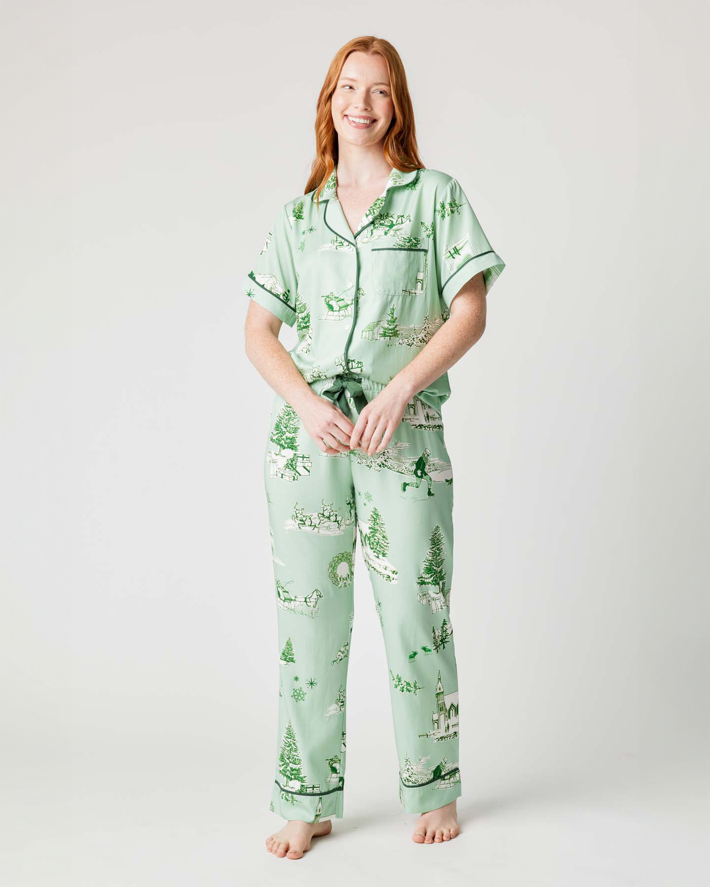 Holiday Toile Pajama Pants Set Pajama Set Mint Hunter / XXS Katie Kime