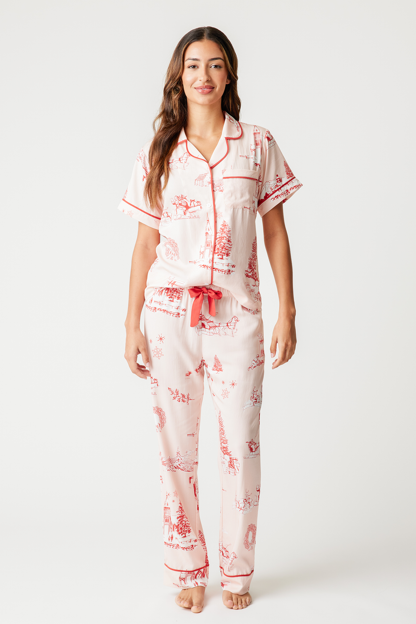 Holiday Toile Pajama Pants Set Pajama Set Pink Red / XXS Katie Kime