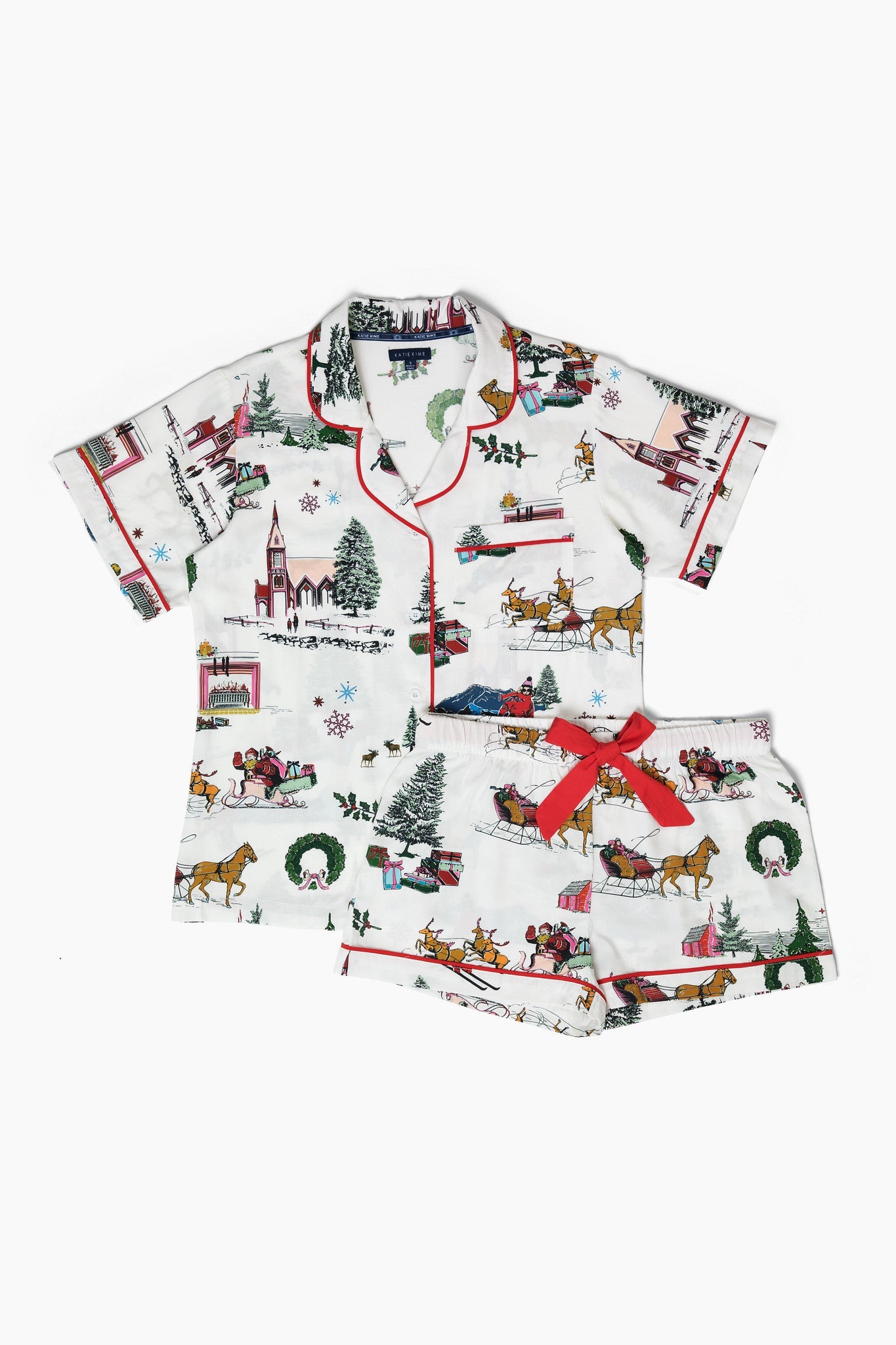 Holiday Toile Pajama Shorts Set Pajama Set Katie Kime