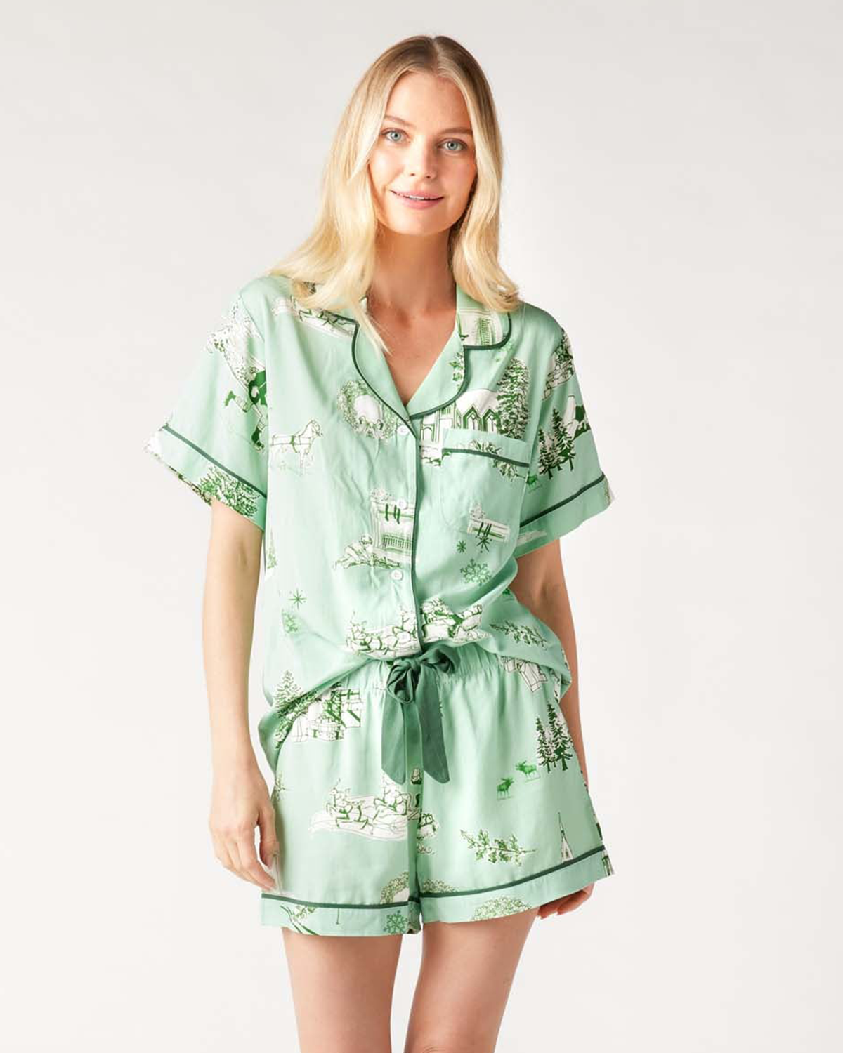 Holiday Toile Pajama Shorts Set Pajama Set Mint Hunter / XXS Katie Kime