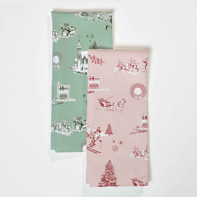 Holiday Toile Tea Towel Set Tea Towel Pink Hunter Katie Kime