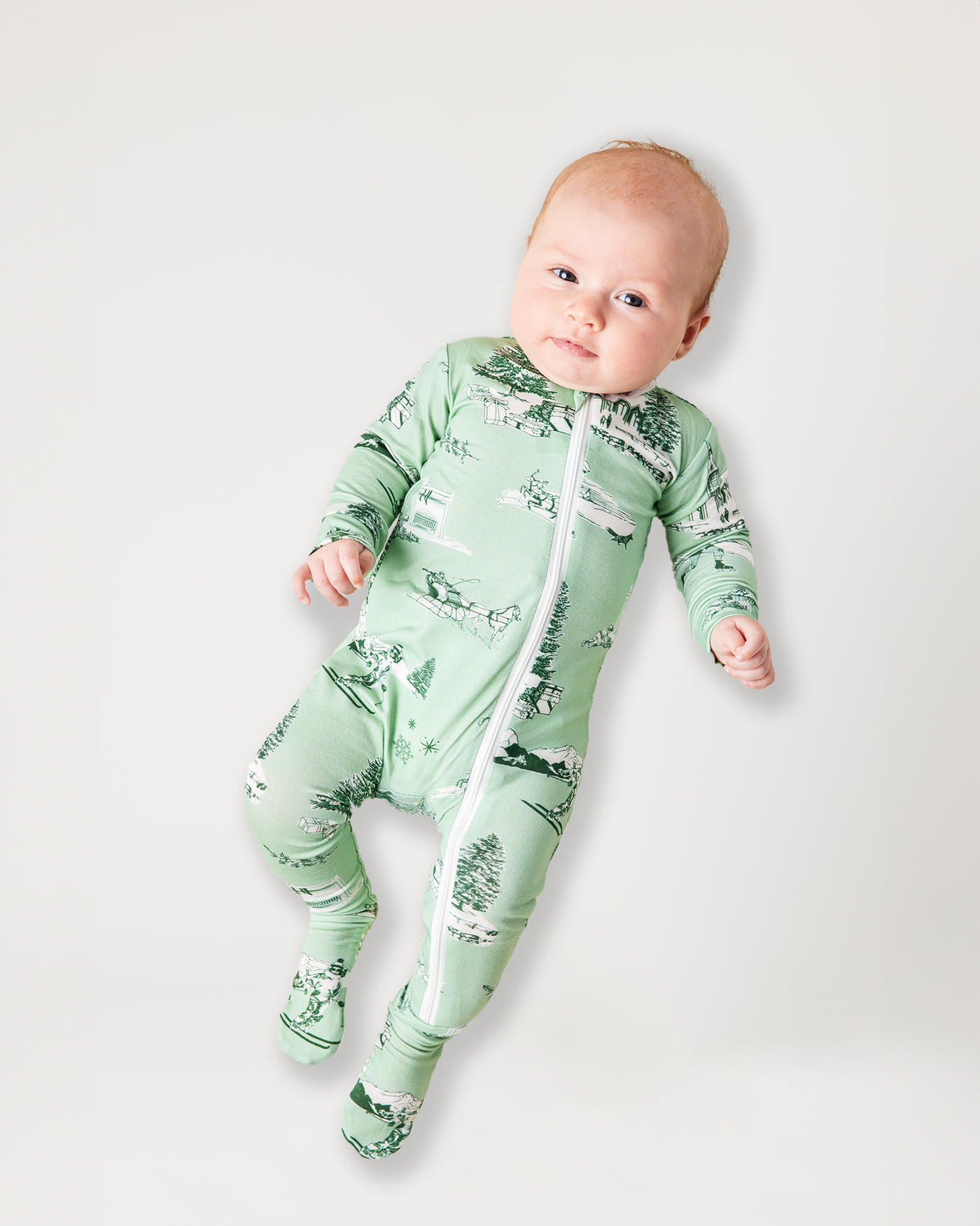 Holiday Toile Zipper Footie Pajamas Pajama Set Mint Hunter / 0-3 Months Katie Kime