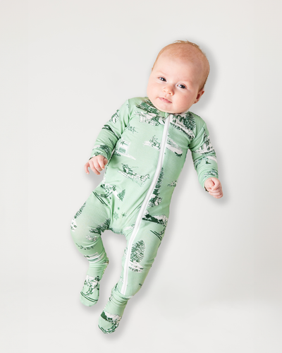 Holiday Toile Zipper Footie Pajamas Pajama Set Mint Hunter / 0-3 Months Katie Kime