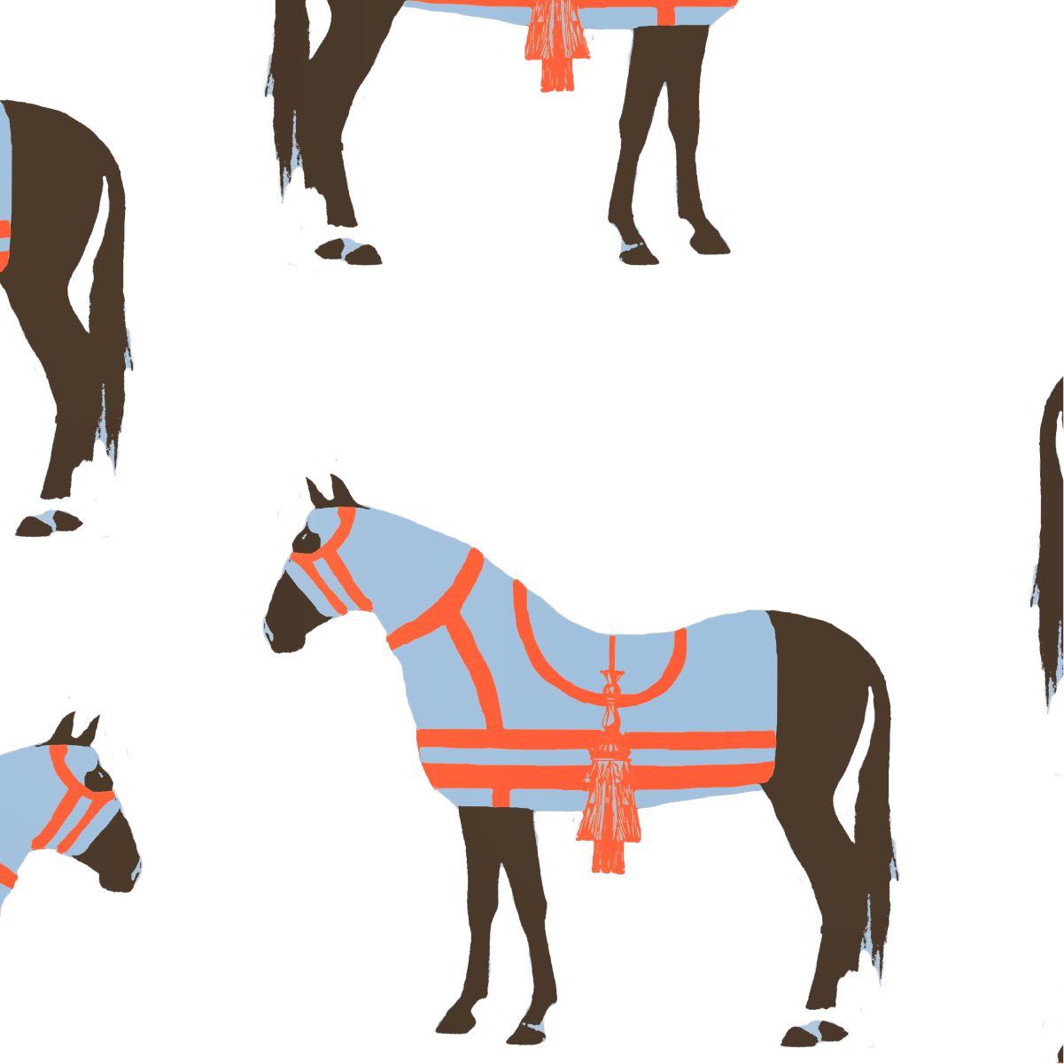 Horse & Tassel Peel & Stick Wallpaper Peel & Stick Wallpaper Blue / 24" x 144" Katie Kime