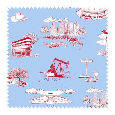 Houston Toile Fabric Fabric Blue Red / Cotton / Sample Katie Kime