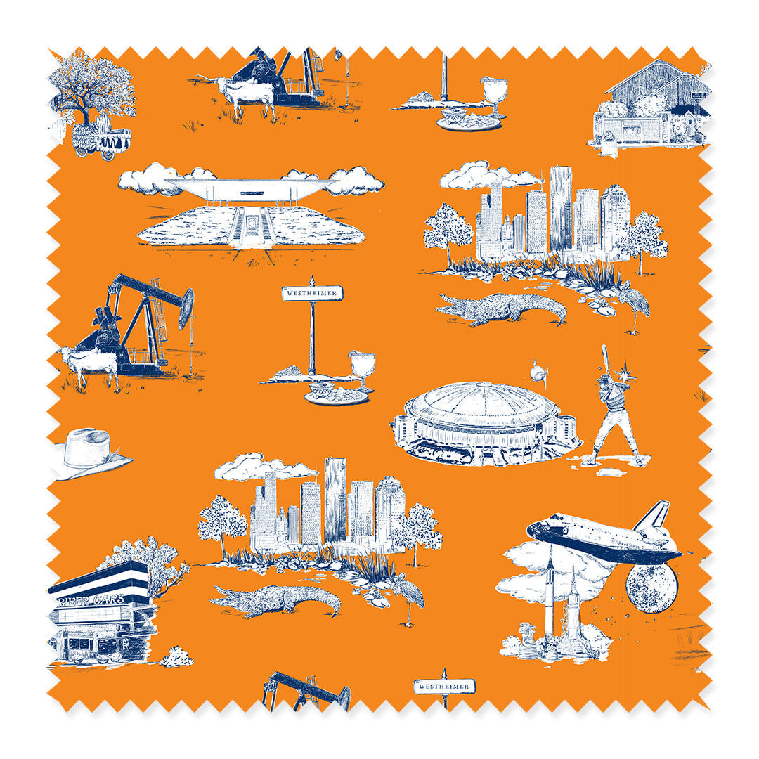 Houston Toile Fabric Fabric Orange Navy / Cotton / Sample Katie Kime