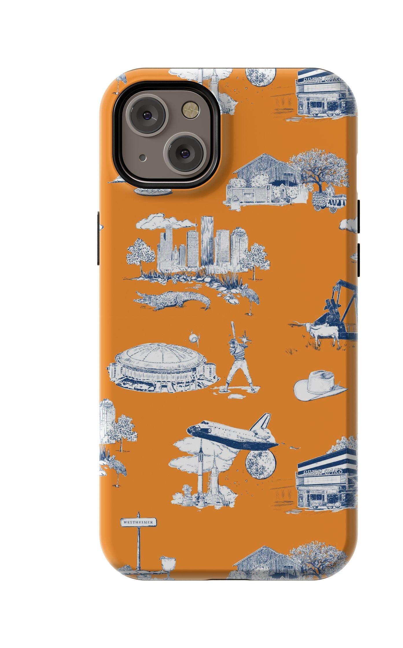 Houston Toile iPhone Case Phone Case Orange Navy / iPhone 14 Plus / MagSafe Tough Katie Kime