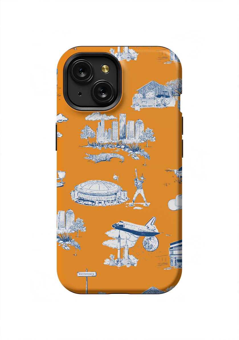 Houston Toile iPhone Case Phone Case Tough / iPhone 15 / Orange Navy Katie Kime