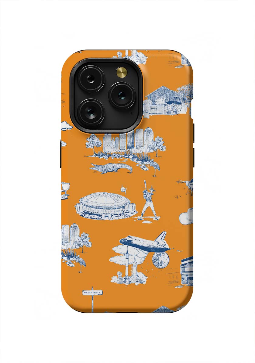 Houston Toile iPhone Case Phone Case Tough / iPhone 15 Pro / Orange Navy Katie Kime