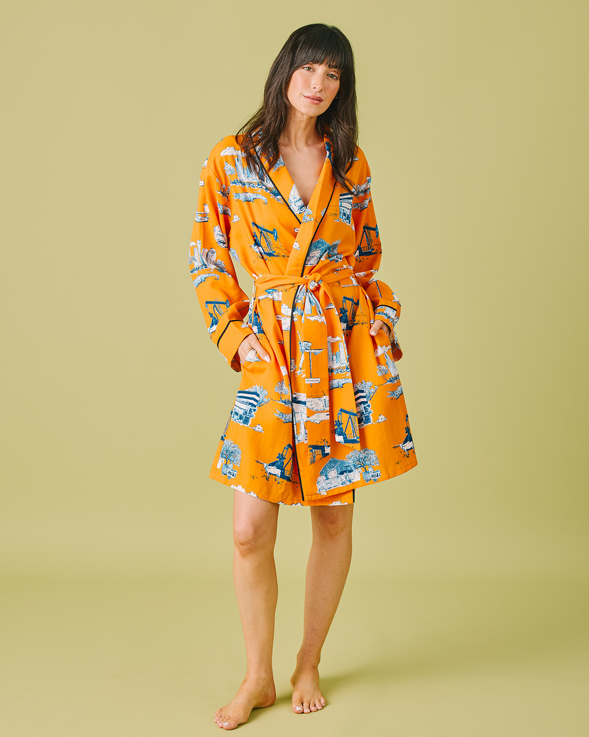 Houston Toile Lounge Robe Robe Orange Navy / One Size Fits Most Katie Kime