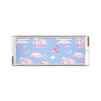 Houston Toile Lucite Tray Lucite Trays Blue Pink / 11x4 Katie Kime