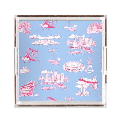 Houston Toile Lucite Tray Lucite Trays Blue Pink / 12x12 Katie Kime