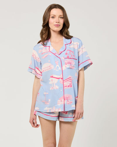 Houston Toile Pajama Shorts Set Pajama Set Blue Pink / XS Katie Kime