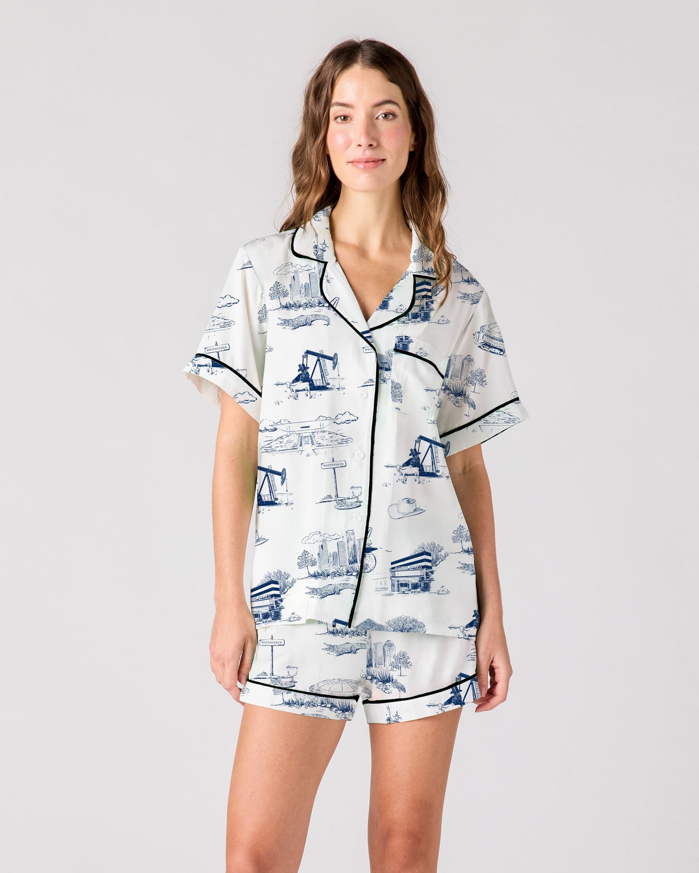 Houston Toile Pajama Shorts Set Pajama Set Navy / XXS Katie Kime