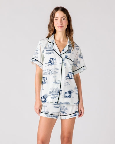 Houston Toile Pajama Shorts Set Pajama Set Navy / XXS Katie Kime