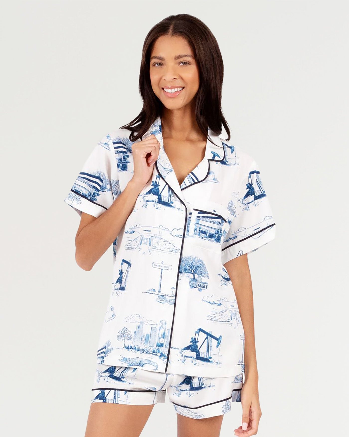 Houston Toile Pajama Shorts Set Pajama Set Navy / XXS Katie Kime