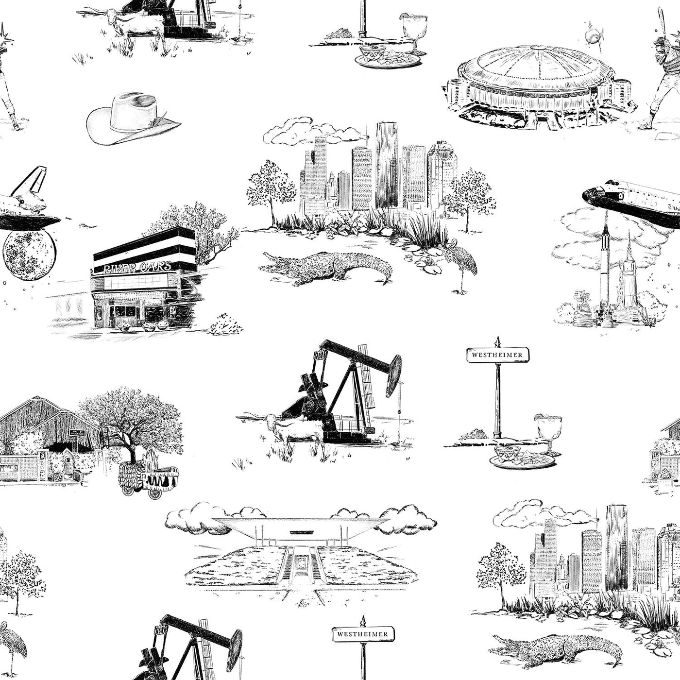 Houston Toile Peel & Stick Wallpaper Peel & Stick Wallpaper Black / 24"x 48" Katie Kime