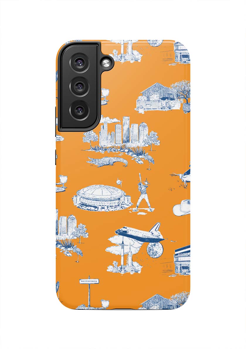 Houston Toile Samsung Phone Case Phone Case Galaxy S22 Plus / Tough / Orange Navy Katie Kime