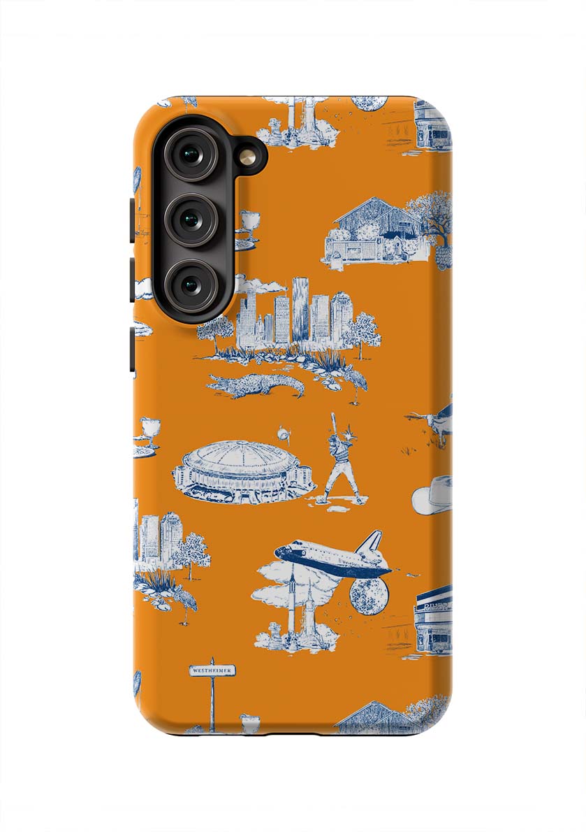 Houston Toile Samsung Phone Case Phone Case Galaxy S23 Plus / Tough / Orange Navy Katie Kime