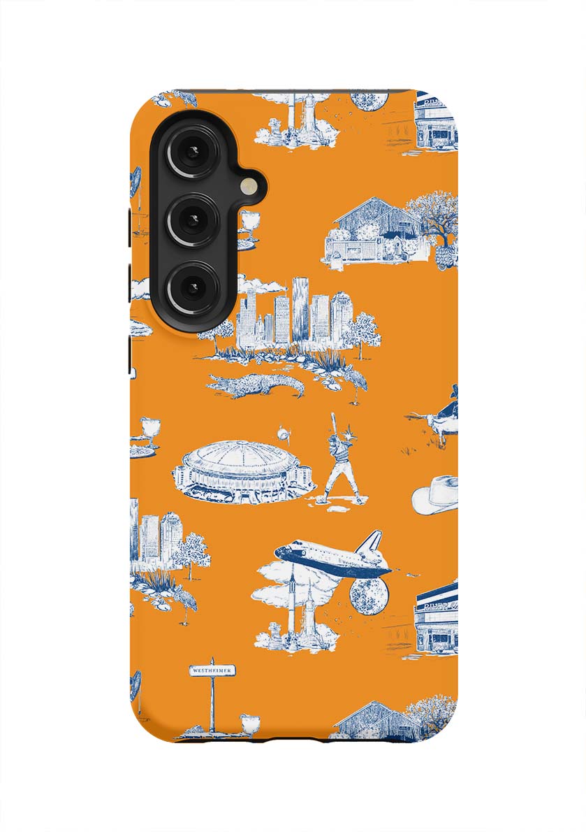 Houston Toile Samsung Phone Case Phone Case Galaxy S24 Plus / Tough / Orange Navy Katie Kime