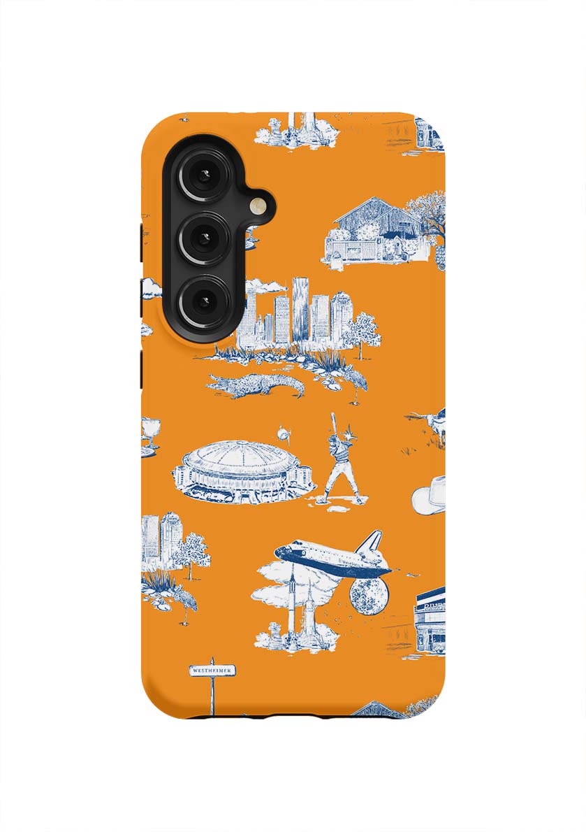 Houston Toile Samsung Phone Case Phone Case Galaxy S24 / Tough / Orange Navy Katie Kime