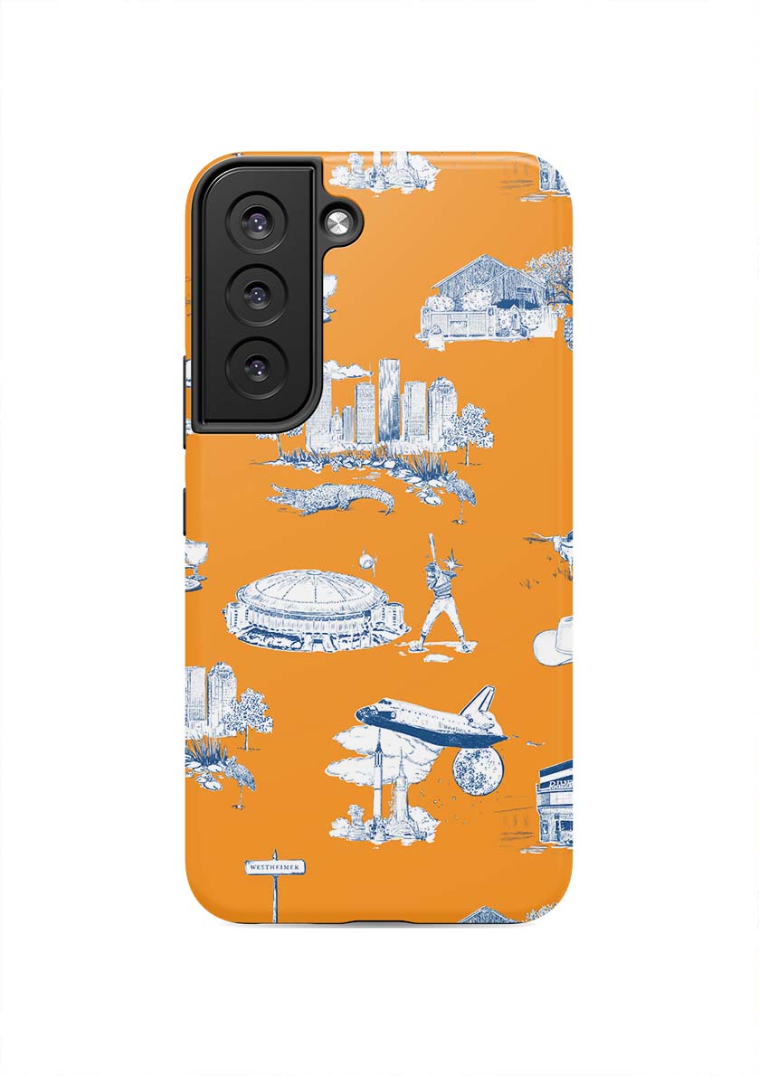 Houston Toile Samsung Phone Case Phone Case Orange Navy / Galaxy S22 / Tough Katie Kime