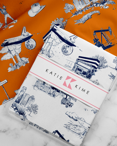 Houston Toile Tea Towel Set Tea Towel Orange Navy Katie Kime