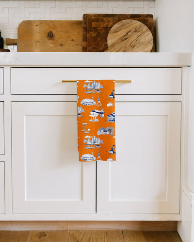 Houston Toile Tea Towel Set Tea Towel Orange Navy Katie Kime
