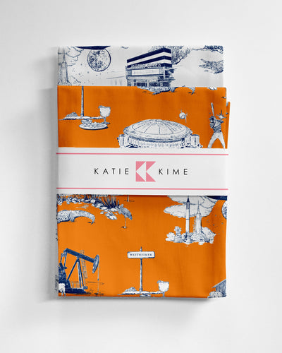 Houston Toile Tea Towel Set Tea Towel Orange Navy Katie Kime