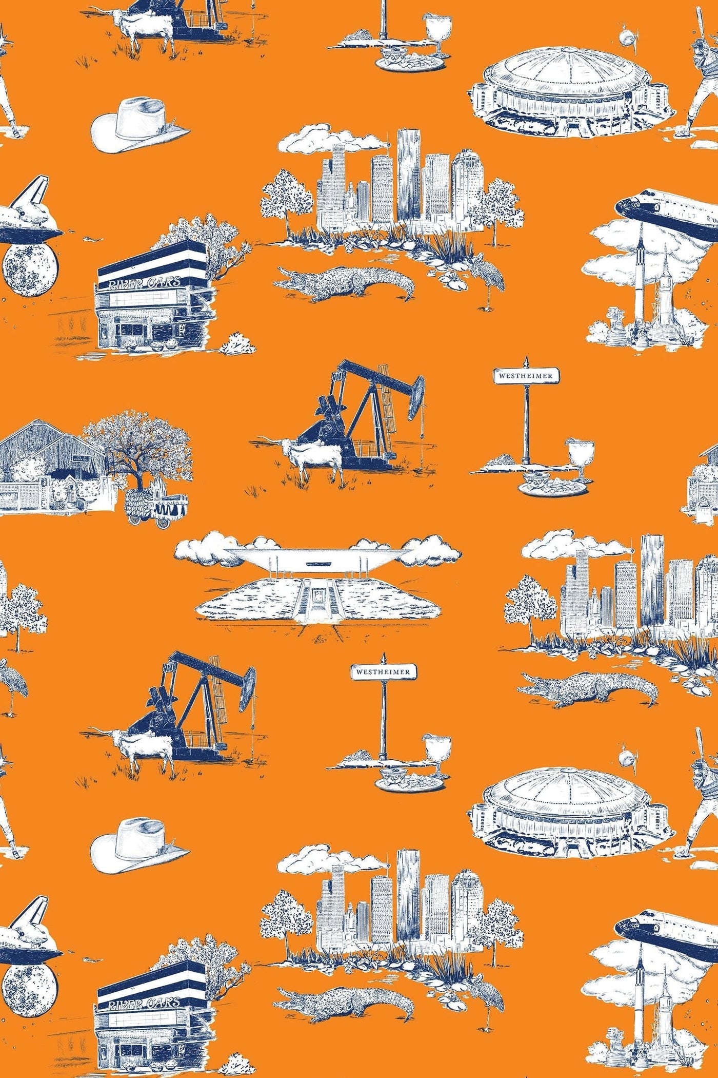 Houston Toile Traditional Wallpaper Wallpaper Navy / Large Sample Katie Kime