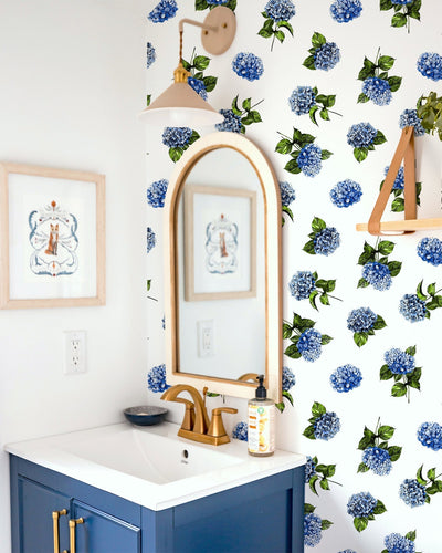 Hydrangea Traditional Wallpaper Wallpaper Pink / Large Sample Katie Kime